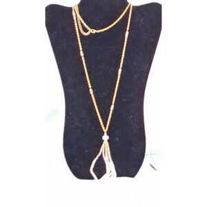 Crystal Beaded Women's Tassel Necklace Elegant Sophisticated Sweater Length